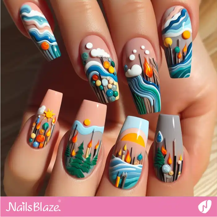 Abstract 3D Nails for Global Warming Issue | Climate Crisis Nails - NB2659